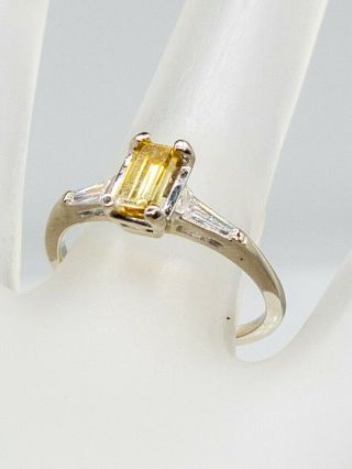 Antique 1940s $6000 1ct Natural Fancy Yellow Diamond 14k White Gold Wedding Ring