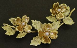 Vintage Heavy 18k 2 - Tone Rose/yellow Gold 3.  3mm Pearl Large Flower Brooch
