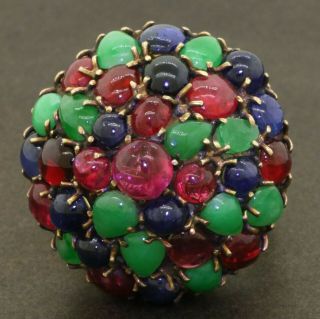 Vintage Heavy 14k Gold 22ctw Ruby Emerald Sapphire Cluster Cocktail Ring Size 8