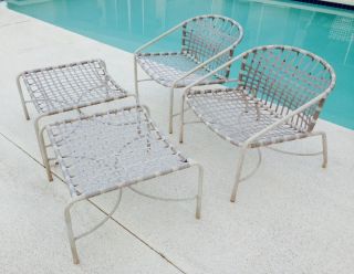 Vintage Brown Jordan Kantan Patio Lounge Chairs & Ottomans,  Refinishing Available