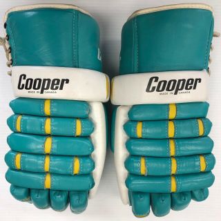Vintage Cooper California Golden Seals Ice Hockey Gloves Pro Stock Leather Nhl