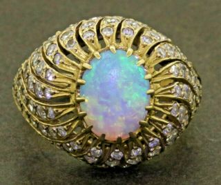 Vintage Heavy 14k Gold 4.  38ctw Vs Diamond & 10.  2 X 7.  9mm Opal Dome Cocktail Ring