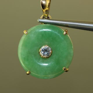 Vintage 18k Yellow Gold Natural Untreated Jade Jadeite Vs1 Diamond Pendant Charm