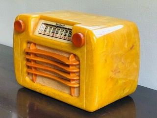Vintage Sentinel Model 284 Radio - Catalin,  1940s,  Sand,  Wavy Grill,  Art Deco 3