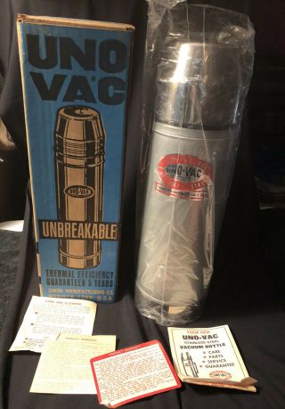 Vintage Uno Vac 1 Qt Thermos With Inserts Stainless Steel Vacuum By Union