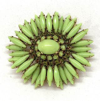 Vintage Unsigned Schreiner Pale Green Ruffle Pin Brooch Pendant