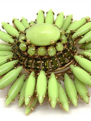 Vintage Unsigned Schreiner Pale Green Ruffle Pin Brooch Pendant 3