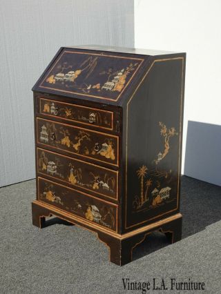 Vintage Oriental Asian Drop Leaf Chinoiserie Desk Cabinet Chest W Mail Slots