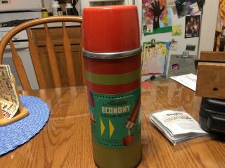 Vintage Red Aladdin Economy Vacuum Bottle Thermos W Sweet Seal Stopper
