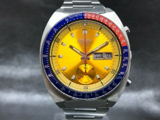 Vintage Seiko Chronograph Automatic 6139 - 6002 Pogue Yellow Dial Red And Blue V1