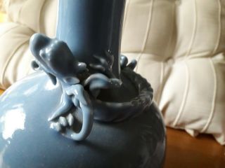 Chinese Vintage Oriental Turquoise Blue Vase With Applied Dragon Decoration