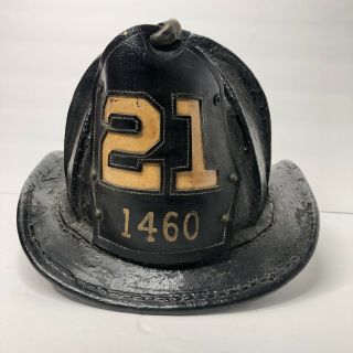 Vintage Cairns Fire Helmet Fireman Firefighter Ny Yorker Leather Badge