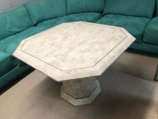 Vintage Maitland - Smith Tessellated Stone Center Dining Table W/with Brass Inlay