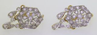 Vintage 18K 2 - tone gold 1.  50CTW VS diamond cluster flower chandelier earrings 2