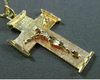 Antique Large 14kt Yellow Gold 3d Handcrafted Filigree Cross Pendant 24760