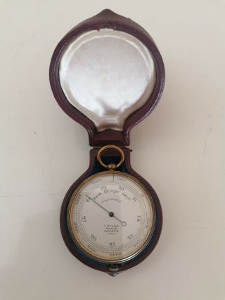 Rare antique hicks pocket Barometer thermometer and compass in leather case. 2