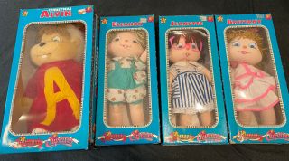 Vintage 1990 Chipettes 15 " Alvin,  Jeanette,  Brittany,  Eleanor Doll Box Chipmunks