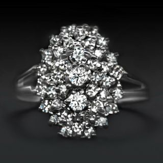 Vintage Diamond Cluster Ring F - G Vs Big Statement Cocktail Natural White Gold