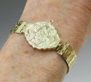 Antique C1830 American Victorian 14k Yellow Gold Hand Engraved Link Bracelet