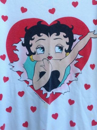 Vintage 1985 Betty Boop Heart All Over Print Front Back Logo T Shirt Wow