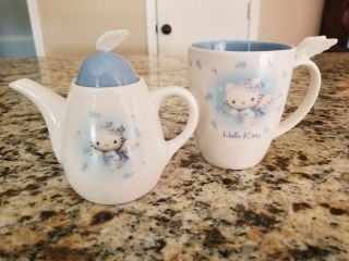 Vtg Hello Kitty White Porcelain Mug 1976,  2000 Sanrio Angel Wings Coffee Cup