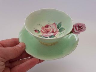 Rare Vintage Paragon Flower Handle Cup & Saucer With Large Roses