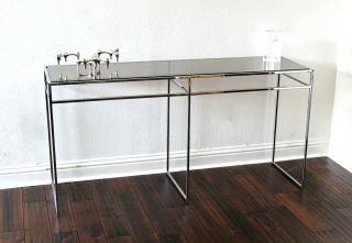 Milo Baughman Thayer Coggin Vtg Mid Century Modern Chrome Glass Console Table