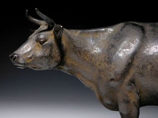 SIGNED Large Bronze Cow Okimono Statue Japanese Vintage Artwork 2