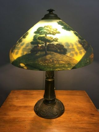 Pittsburgh Reverse Painted Table Lamp Vintage Antique