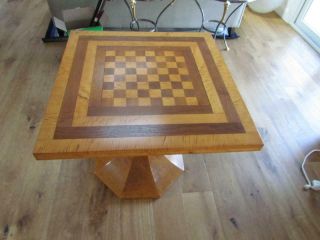 Vintage Tiger Maple Birdseye Table With Chess Or Checkers Inlaid Top