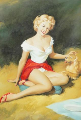 Lovely Vintage Style Leggy Pin Up Art Painting Pinup Girl Female Woman Painting