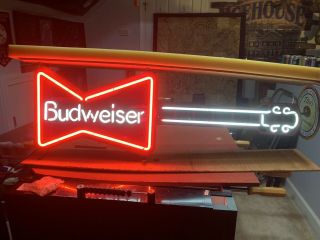 Nos Collectible • Rare / Vintage Budweiser Bowtie - Guitar Neon Light Sign W Box