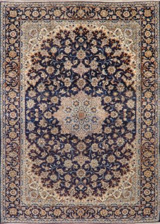 Vintage Traditional Floral Navy Blue Najafabad Area Rug Hand - Knotted Wool 10x13