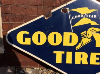 1947 VINTAGE PORCELAIN GOODYEAR TIRES SIGN GAS OIL DOUBLE SIDED 48”x27” 3