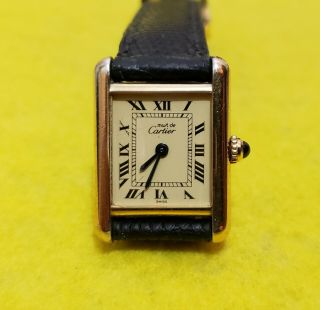 Vintage Must De Cartier Tank Stearling Silver 925 Vermeil Ladies Watch Ref 66001