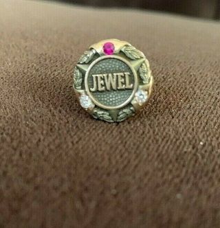 Vintage Gold Filled Jewel Grocery Service Award Pin W/ Gems