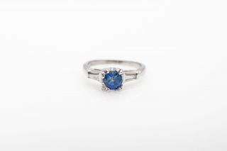 Antique 1930s $4000 1.  50ct Natural Blue Sapphire Diamond Platinum Wedding Ring