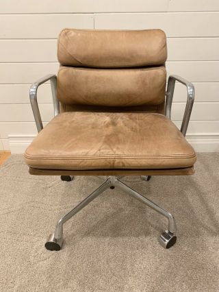 Vintage 1986 Herman Miller Soft Pad Chair Aluminum Group Camel Leather 1 Of 4