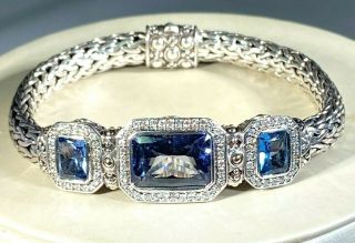 Vtg John Hardy Sterling Silver 18k Gold Blue Topaz Diamond Batu Sari Bracelet