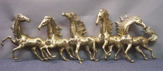 Vintage Brass Horse Wall Sculpture Hanging - Wild Horses Running Stallions 46 "