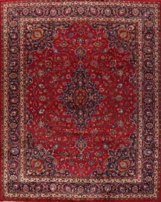 10x13 Vintage Hand - Knotted Traditional Red Wool Area Rug Oriental Floral Carpet