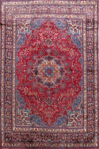 Vintage Traditional Floral Kashmar Area Rug Red Living Room Hand - Made Wool 9x12