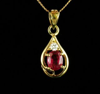 Vintage Estate Fine Natural 1/2ctw Ruby Diamond Solid 14k Gold Pendant Necklace