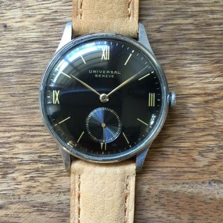 Rare Vintage Universal Geneve 1940s Wristwatch Glossy Gilt Dial 35mm Cal.  262