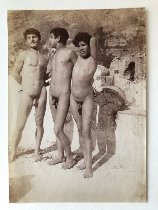 Von Gloeden Vintage Male Man Albumin Photo 4.  5x6.  5 Nude Boy Gay Int