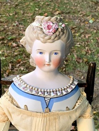 Antique Rare 22 " German Kling Parian Doll With Flowers In Hair And Collar Detail