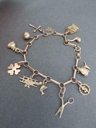 Vintage 14ct 585 Gold Chain Link Charm Bracelet Bangle