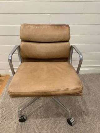 Vintage 1986 Herman Miller Soft Pad Chair Aluminum Group Camel Leather 3 Of 4