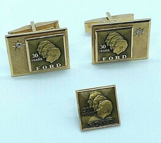 Vintage 14k Gold Det David Trabich Ford 30 Years Cuff Links And Lgb 10k Tie Pin