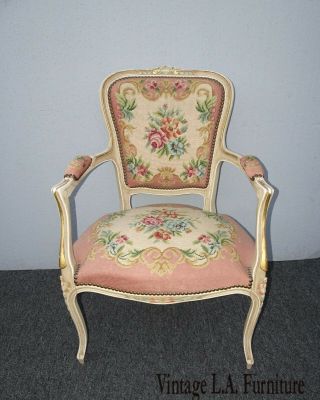Vintage French Provincial Louis Xvi Pink Tapestry Chair